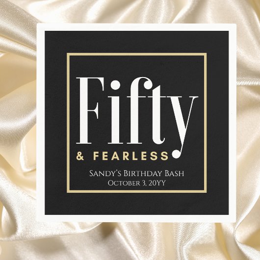 50 & Fearless Geburtstag Elegant Modernes Schwarze Serviette