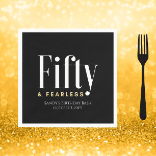 50 & Fearless Geburtstag Elegant Modernes Schwarze Serviette