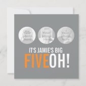 50. FIVEOH, graue und orangefarbene Fotos zum Gebu Einladung (Vorderseite)