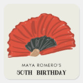 50. Flamenco Fan Geburtstagsparty Quadratischer Aufkleber (Vorderseite)