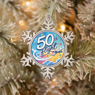 50. Flug Flugzeug farbenfrohes Andenken Schneeflocken Zinn-Ornament