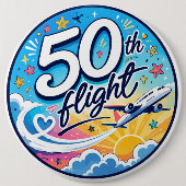 50. Flug Flugzeug farbenfrohes Souvenir Button (Vorderseite)
