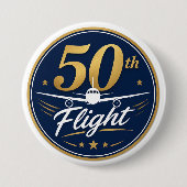 50. Flug goldenes Flugzeug Reiseandenken Button (Vorderseite)