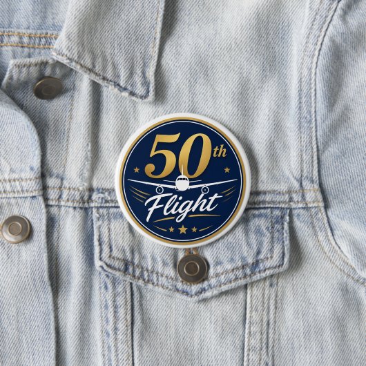 50. Flug goldenes Flugzeug Reiseandenken Button (Beispiel)
