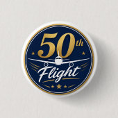 50. Flug goldenes Flugzeug Reiseandenken Button (Vorderseite)