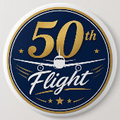 50. Flug goldenes Flugzeug Reiseandenken Button (Vorderseite)