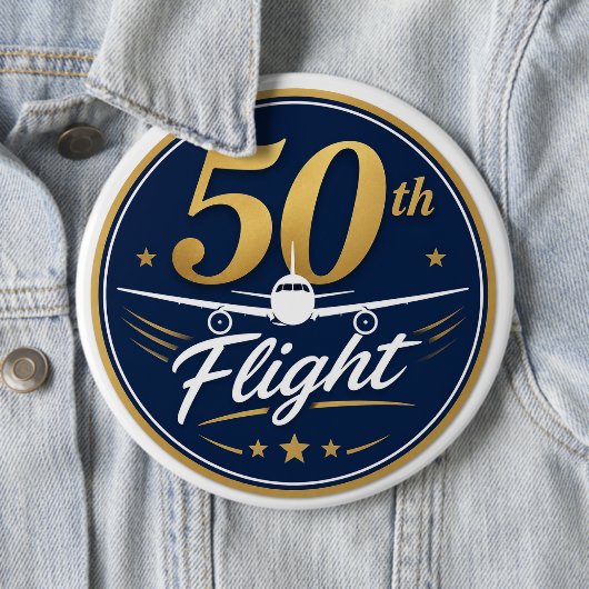 50. Flug goldenes Flugzeug Reiseandenken Button (Beispiel)