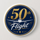 50. Flug goldenes Flugzeug Reiseandenken Button (Vorderseite)