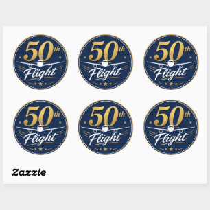 50. Flug goldenes Flugzeug Reiseandenken Runder Aufkleber
