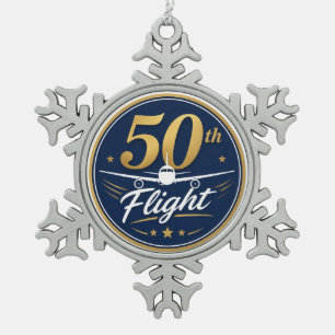 50. Flug goldenes Flugzeug Reiseandenken Schneeflocken Zinn-Ornament