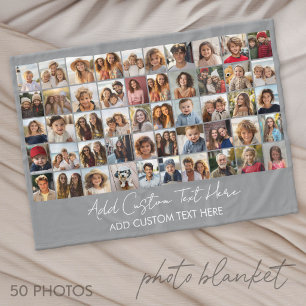 50-Foto-Collage-Raster - Skripttext - grau Fleecedecke