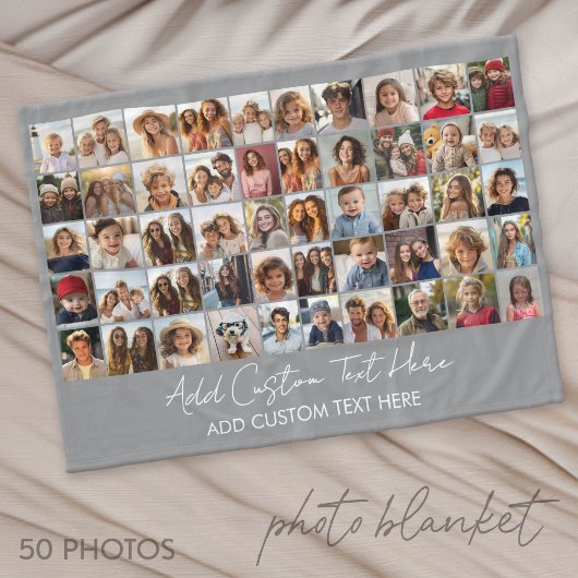 50-Foto-Collage-Raster - Skripttext - grau Fleecedecke