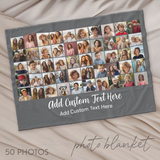 50-Foto-Collage-Raster - Skripttext - grau Fleecedecke