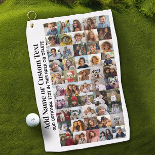 50 FotoCollage - Benutzerdefinierter Text - Schwar Golfhandtuch