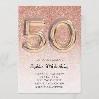 50. Frauen Geburtstag Rose Gold Glitzer Elegant Einladung
