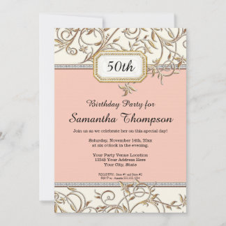 50. Fünfzigste Glam Gold Pink Art Nouveau Geburtst Einladung