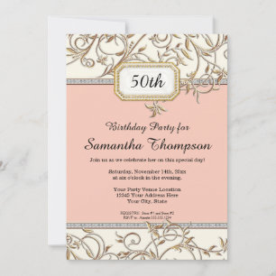 50. Fünfzigster Glam Gold Rosa Art Nouveau Geburts Einladung