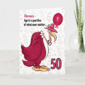 50. Funny Birthday Pink Buzzard mit Namen Karte (Vorderseite)