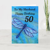 50. für meinen Mann Blue Dragonfly Geburtstag Karte (Vorderseite)
