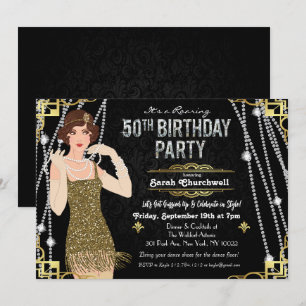 50. Geburtstag 1920er Gatsby Flapper Mädchen Gebur Einladung