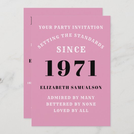 50. Geburtstag 1971 Schwarzes Rosa Personalisiert Einladung (Vorne/Hinten)