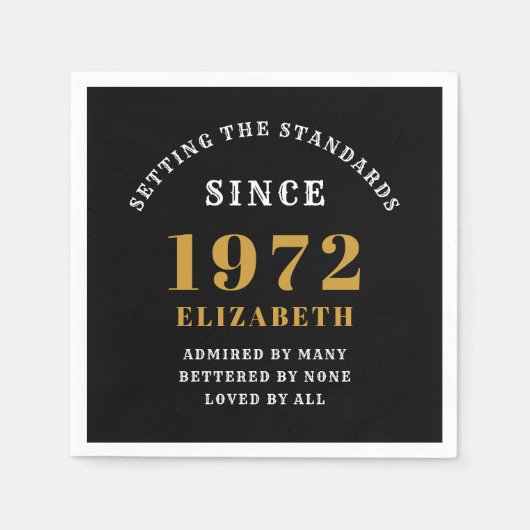 50. Geburtstag 1972 Elegant Chic Gold Black Serviette (Vorderseite)