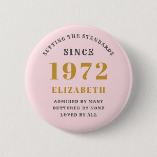50. Geburtstag 1972 Elegant Gold Pink Gray Button