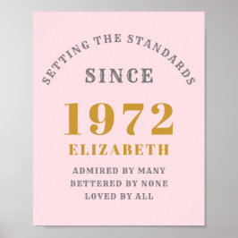 50. Geburtstag 1972 Elegant Pink Gray Gold Chic Poster