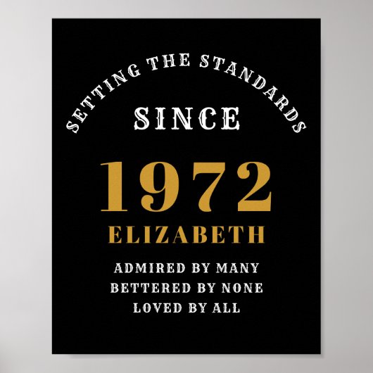 50. Geburtstag 1972 Eleganter Black Gold Chic Poster (Vorne)