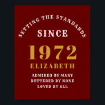 50. Geburtstag 1972 Eleganter Red Gold Chic Poster<br><div class="desc">Ein wunderbares Geburtstagsgolddesign auf einem Party-Poster für dieses besondere Fest. Passen Sie den Text einfach mit der bereitgestellten Vorlage an. Ein Teil der Standard-Reihe von Geburtstagsmaterialien.</div>