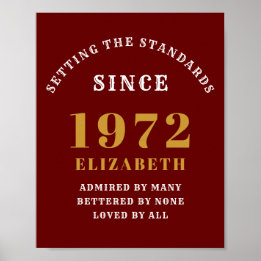 50. Geburtstag 1972 Eleganter Red Gold Chic Poster
