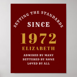 50. Geburtstag 1972 Eleganter Red Gold Chic Poster