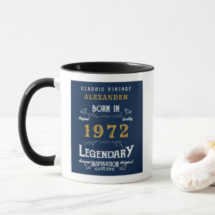 50. Geburtstag 1972 Name Retro Blue Gold hinzufüge Tasse