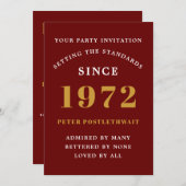 50. Geburtstag 1972 Red Gold Elegant Chic Einladung (Vorne/Hinten)