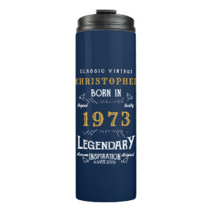 50. Geburtstag 1973 Legendary Blue Gold Add Name Thermosbecher