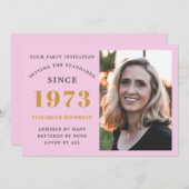 50. Geburtstag 1973 Name Foto Pink Gray Einladung (Vorne/Hinten)