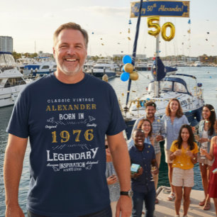 50. Geburtstag 1976 Name Blue Gold Legendary hinzu T-Shirt