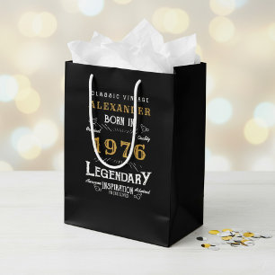 50. Geburtstag 1976 Name Legende Schwarz Gold Mittlere Geschenktüte
