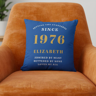 50. Geburtstag 1976 Name personalisiert Blau Gold Kissen