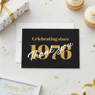 50. Geburtstag 1976 Retro Schwarz und Gold Dankeskarte