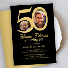 50. Geburtstag 2 Fotos schwarz goldene Geburtstags