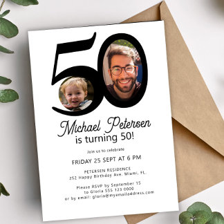 50. Geburtstag 2 Fotos schwarz weiß Geburtstagsfei Einladung