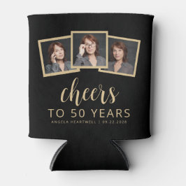 50. Geburtstag 3-Foto Black Gold Script Cheers Dosenkühler