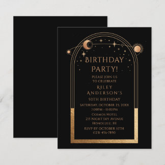 50. Geburtstag 50 Celestial Black Gold Astronomie Einladung