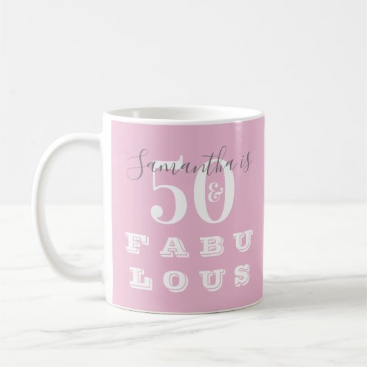 50. Geburtstag 50 fabelhafte Pink Gray Personalisi Kaffeetasse (Links)