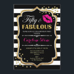 50. Geburtstag - 50 fabelhafte schwarze Rosa Gold Einladung<br><div class="desc">Einladung zum 50. Geburtstag. Elegantes Schwarz-weißes Design mit Imitate Glitzer Gold. Verfügt über rosa Lippen Kuss,  Schwarz-weiße Streifen,  Konfetti und Skript-Schriftart. Ideal für eine elegante Geburtstagsfeier. 50 Fabelhaft! Nachricht,  wenn Sie weitere Anpassungen benötigen.</div>