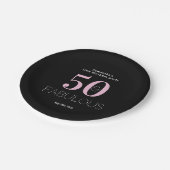 50. Geburtstag 50 fabelhaftes Black Pink-Party Pappteller (Schrägansicht)