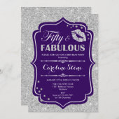 50. Geburtstag - 50. Fabelhaftes Lila Silber Einladung (Vorne/Hinten)