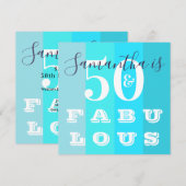 50. Geburtstag 50 Fabelhaftes Modernes Aquamarines Einladung (Vorne/Hinten)