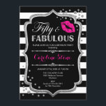50. Geburtstag - 50. Fabelhaftes Schwarz-Rosa-Silb Einladung<br><div class="desc">Einladung zum 50. Geburtstag. Elegantes Schwarz-weißes Design mit Imitaten Glitzer Silber. Verfügt über rosa Lippen Kuss,  Schwarz-weiße Streifen,  Konfetti und Skript-Schriftart. Ideal für eine elegante Geburtstagsfeier. 50 Fabelhaft! Nachricht,  wenn Sie weitere Anpassungen benötigen.</div>
